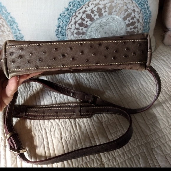 Dooney & Bourke Taupe Ostrich Embossed Leather Letter Carrier Crossbody Purse - Picture 4 of 10
